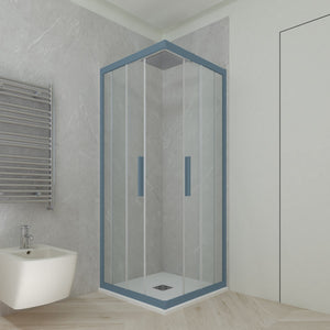 Box doccia angolare scorrevole 70x80 CM H 200 Vetro Trasparente Profilo Blu Navy mod. Kolors