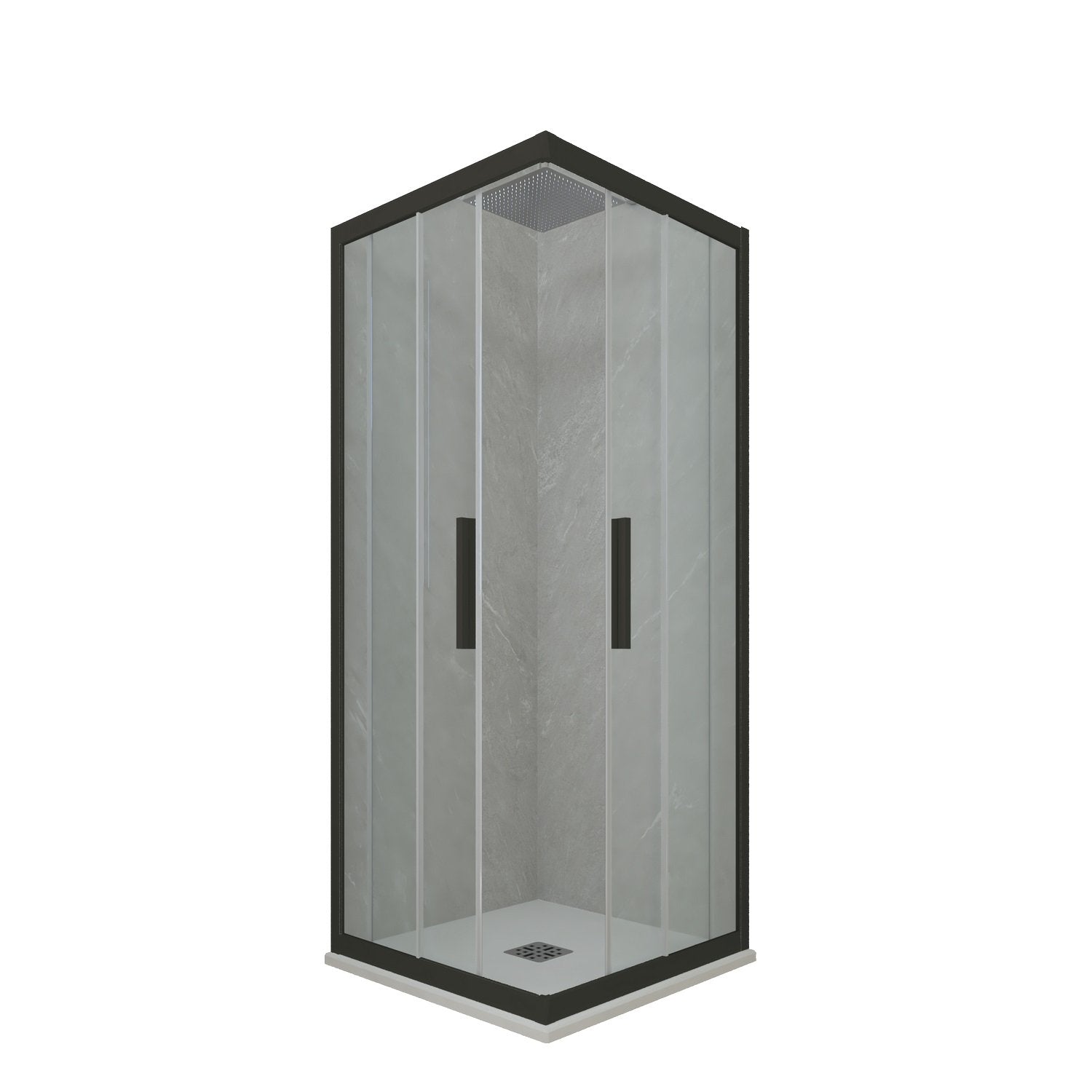 Box doccia angolare scorrevole 70x75 CM H 200 Vetro Trasparente Profilo Nero Matt mod. Kolors