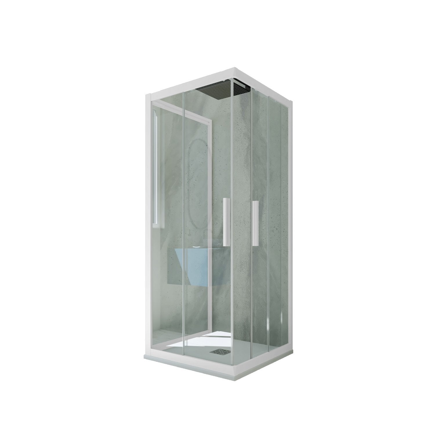 Box doccia 3 lati scorrevole 80x80x80 CM H 200 Vetro Trasparente Profilo Bianco Matt mod. Kolors Trio