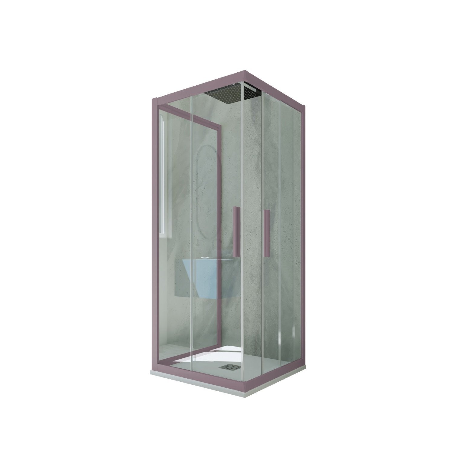 Box doccia 3 lati scorrevole 80x110x80 CM H 200 Vetro Trasparente Profilo Lavanda mod. Kolors Trio