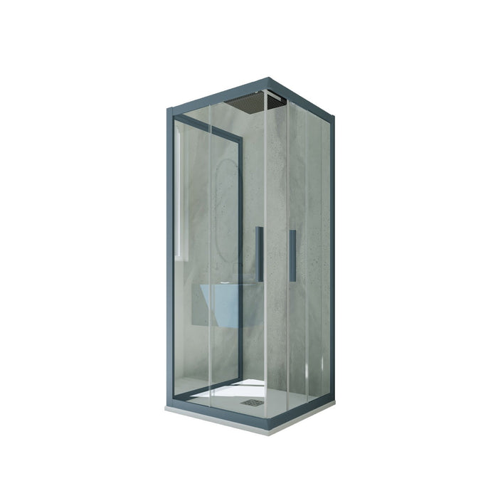 Box doccia 3 lati scorrevole 75x90x75 CM H 200 Vetro Trasparente Profilo Blu Navy mod. Kolors Trio