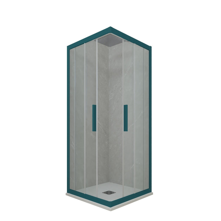 Box doccia angolare scorrevole 75x90 CM H 200 Vetro Trasparente Profilo Verde Night Watch mod. Kolors