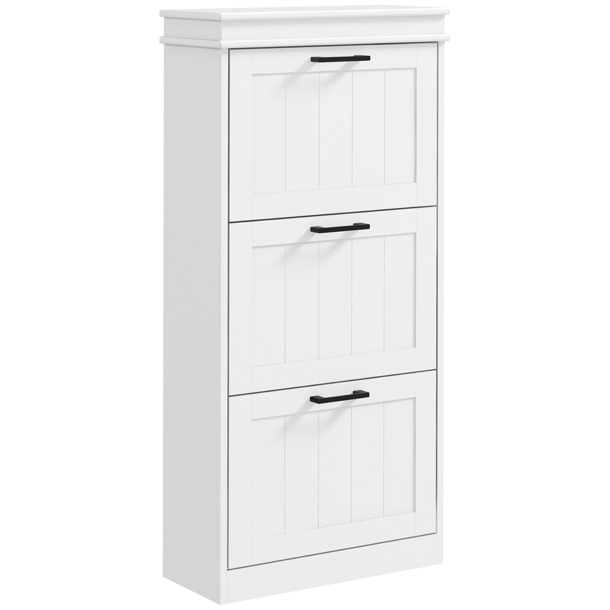 Scarpiera 3 Cassetti Ribaltabili e Regolabili 15 Paia di Scarpe 54x24x117,5 cm Bianco