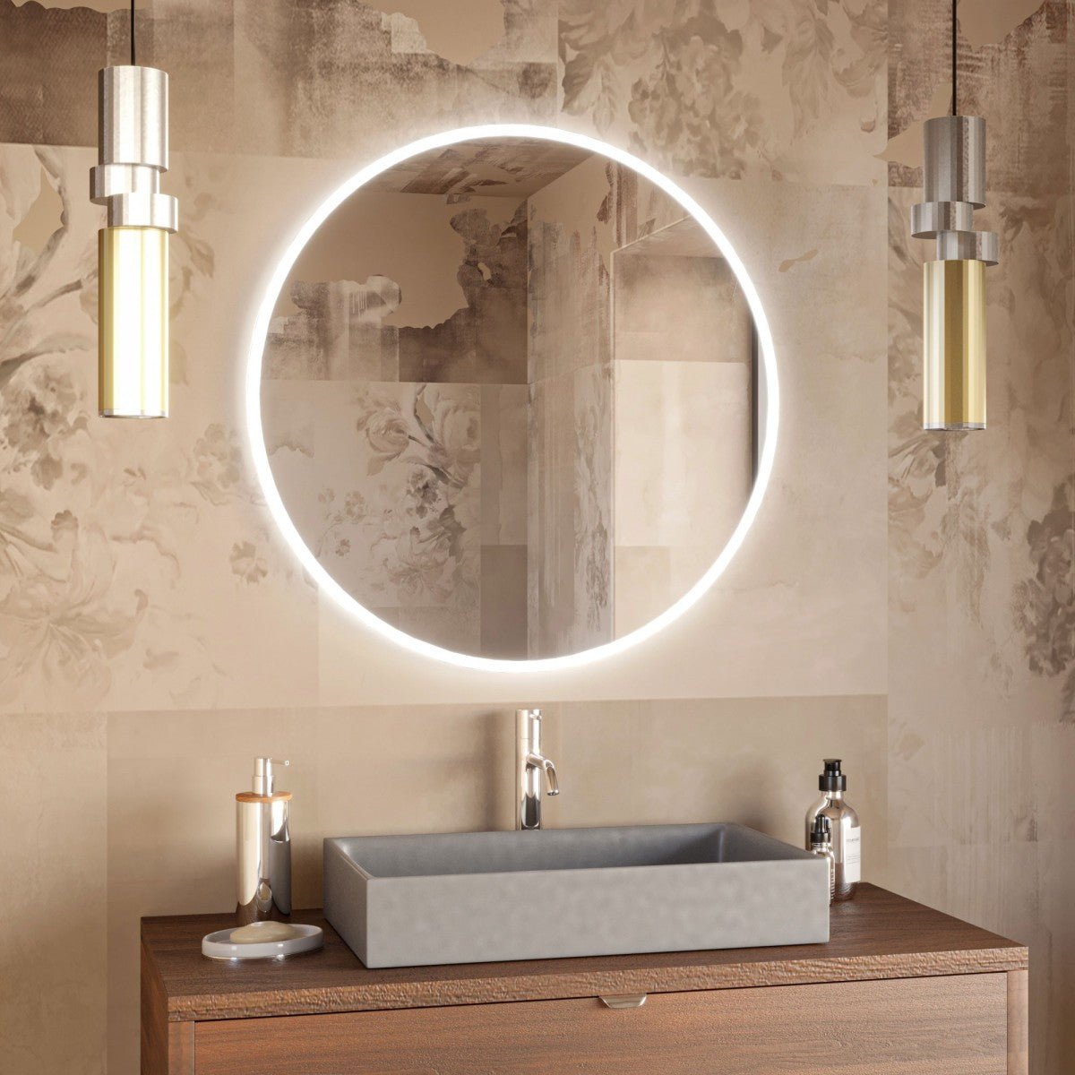 Specchio bagno retroilluminato led rotondo a filo lucido 70 80 luzon, misura 70