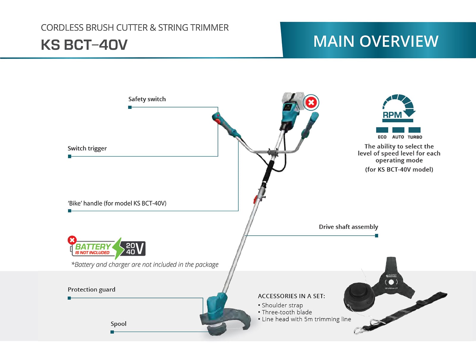 Tagliaerba a batteria e decespugliatore KS BCT-40V