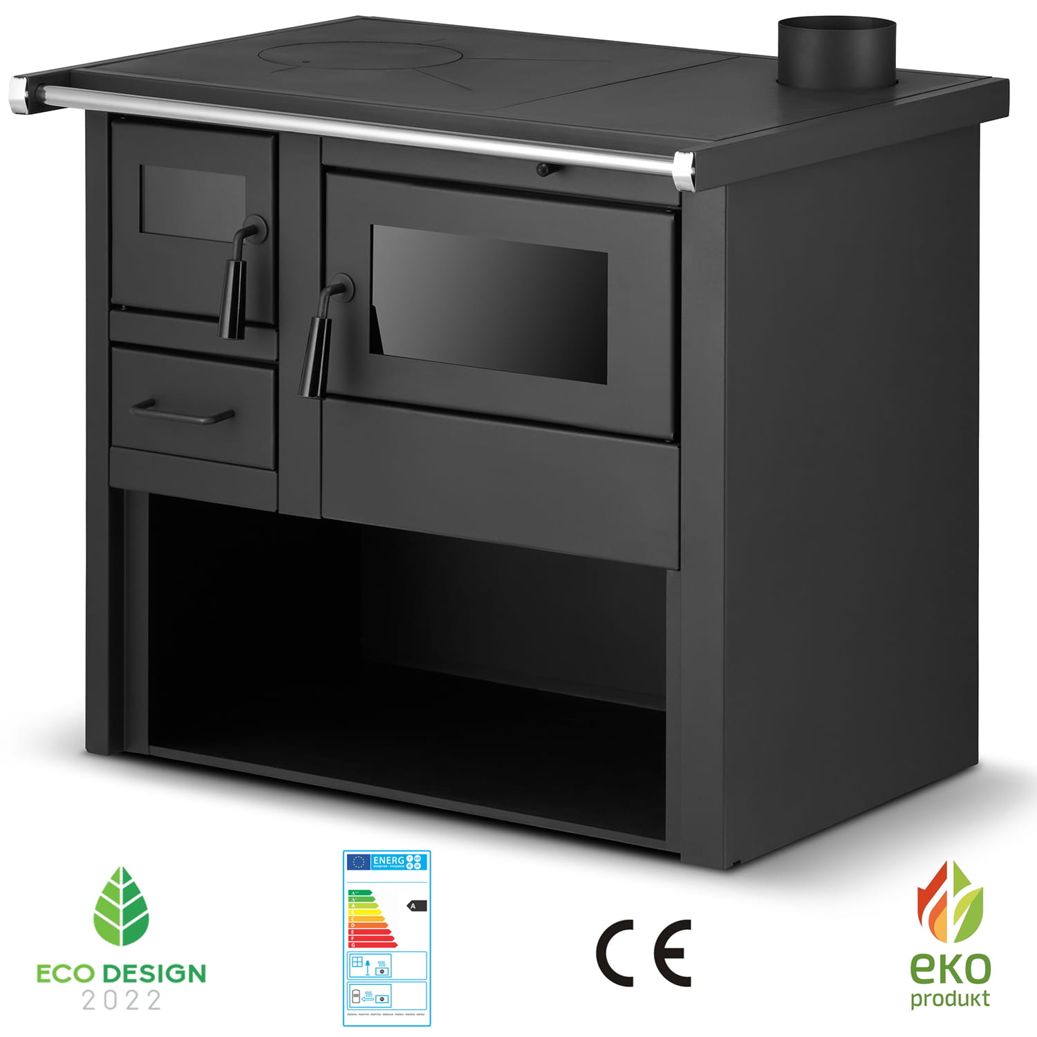 Cucina a legna stufa nera 8 KW  82 x 60 x H 71 cm ECODESIGN