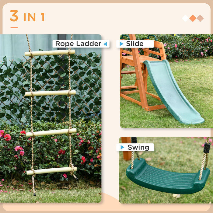 Set con Scivolo Altalena da Giardino e Scaletta a Corda per Bambini 261x269x228 cm in Legno