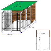 Recinto per cani da 2x3 metri coperto con retro e 1 metro laterale in legno zincatura a caldo