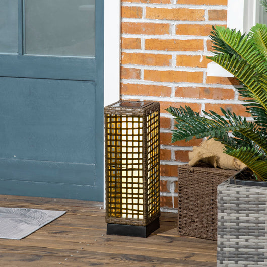 Lampada Solare da Giardino con Pannello di Ricarica 15,5x15,5x46 cm in Acciaio e Rattan Nero e Marrone