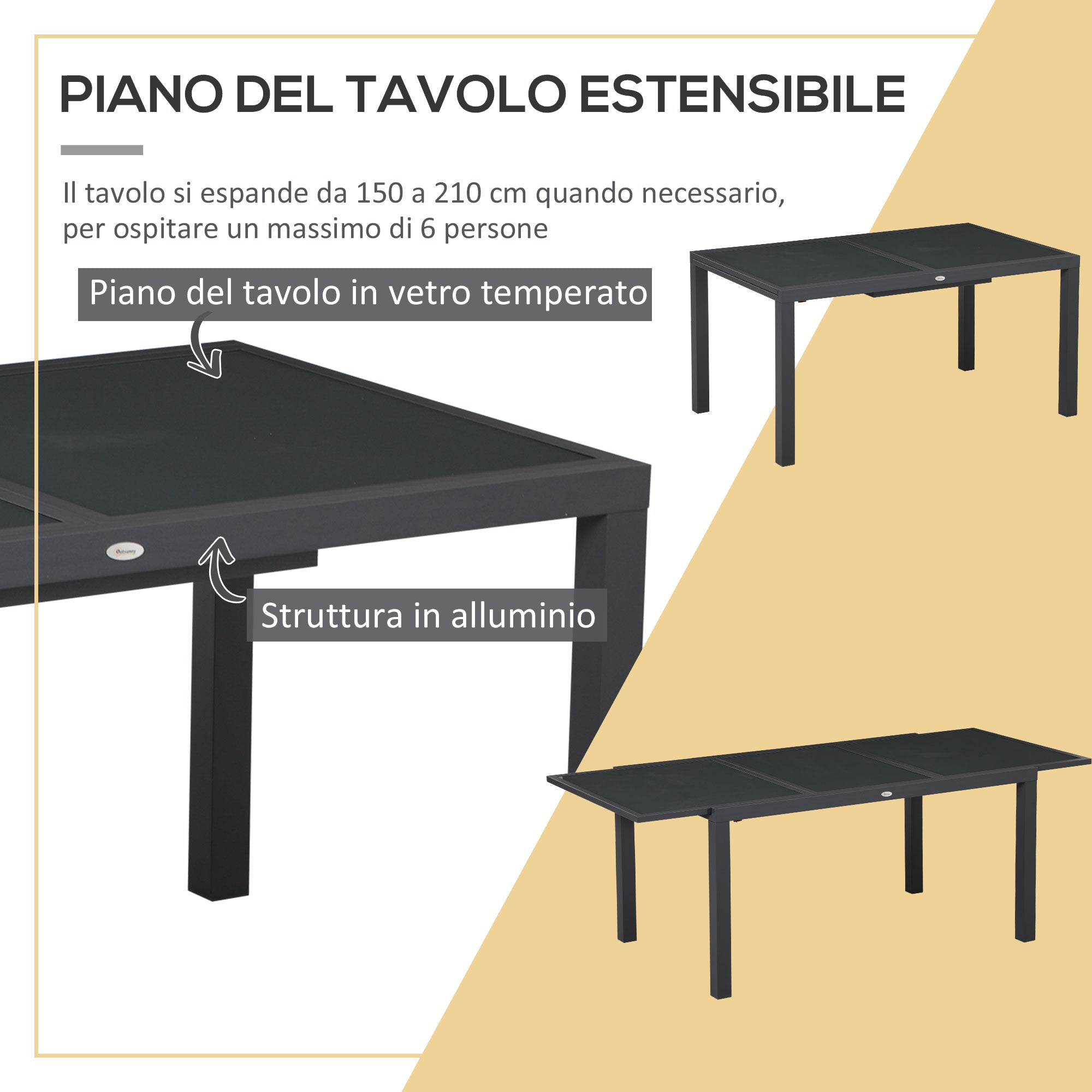 Set Tavolo Allungabile in Vetro e 6 Sedie da Giardino in Alluminio e Tessuto a Rete Grigio Scuro