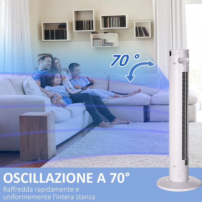 Ventilatore a Torre 45W a 4 Modalità e 3 Velocità con Timer da 12h Ø31.5x93 cm in ABS e Alluminio Bianco