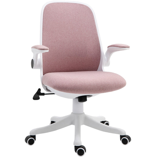 Sedia da Ufficio Ergonomica Altezza Regolabile 62,5x60x94-104 cm in Tessuto Effetto Lino Bianco e Rosa