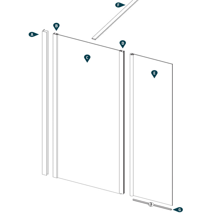 Ogomondo walk-in doccia con anta basculante e staffa cristallo 8 mm *** misure 97-99xh200 cm, confezione 1