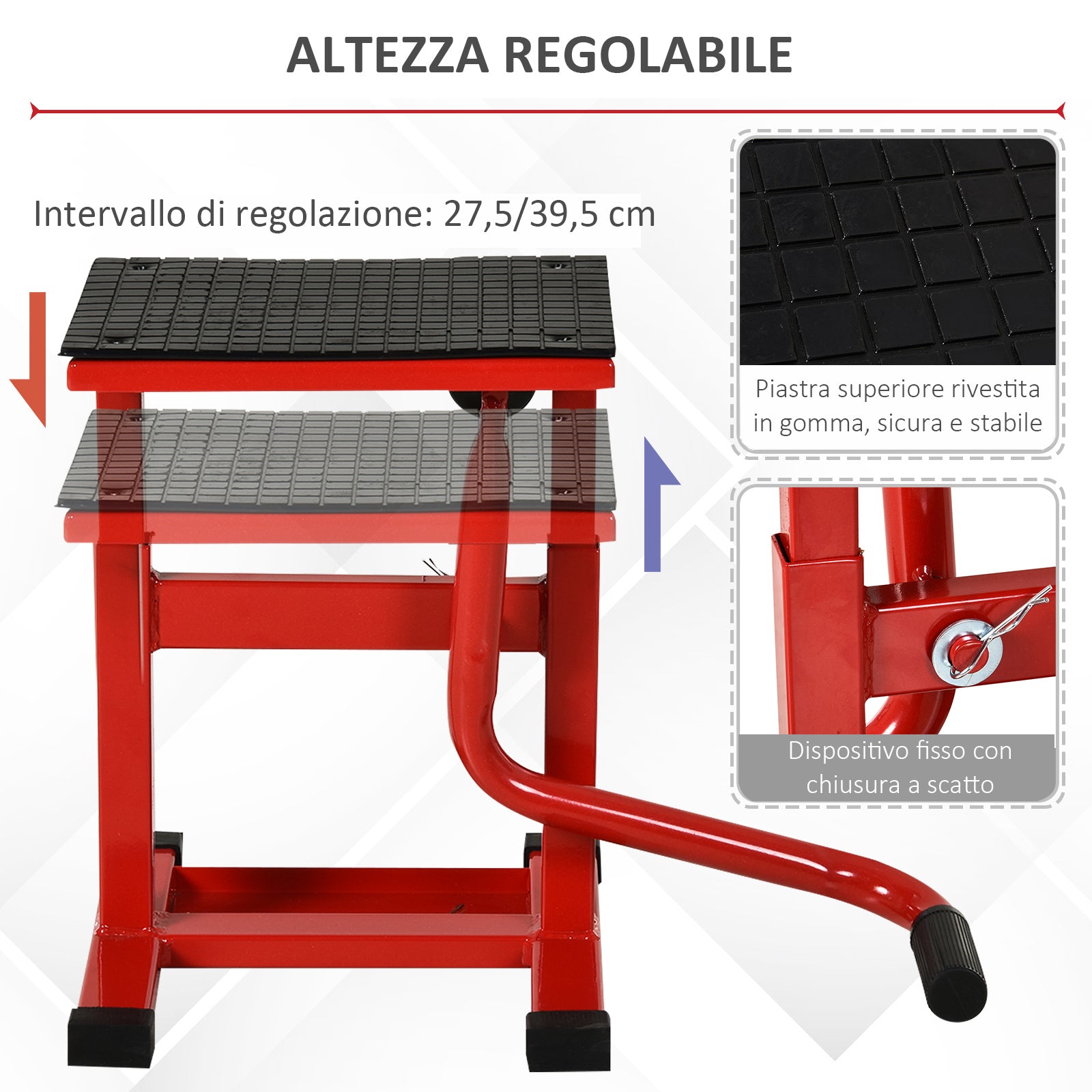 Cavalletto Alzamoto 48x34x43 cm Max 150 Kg in Acciaio Rosso