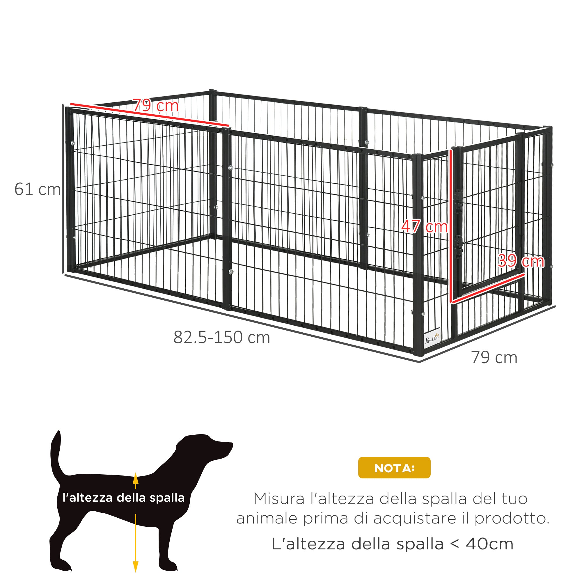 Recinto per Cani di Piccola Taglia 82,5-150x79x61 cm in Metallo Nero