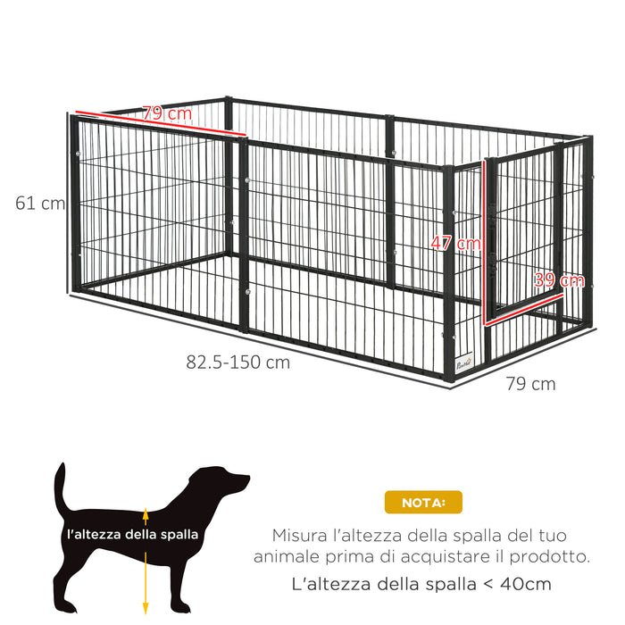 Recinto per Cani di Piccola Taglia 82,5-150x79x61 cm in Metallo Nero