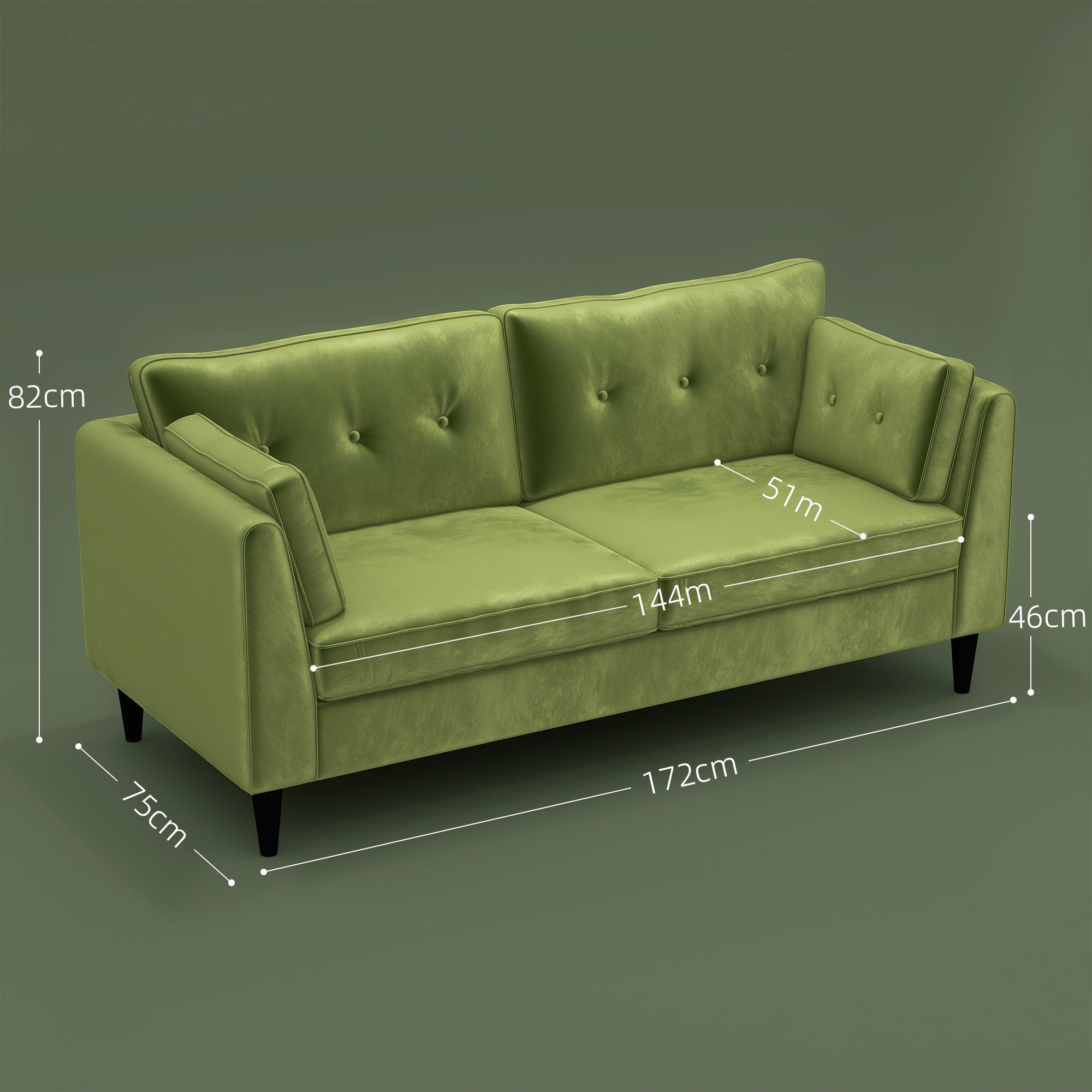 Divano 2 Posti Stile Classico Trapuntato a Bottoni 172x75x82 cm in Velluto Verde