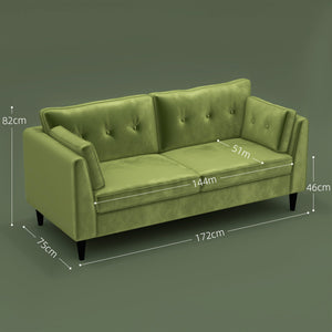 Divano 2 Posti Stile Classico Trapuntato a Bottoni 172x75x82 cm in Velluto Verde