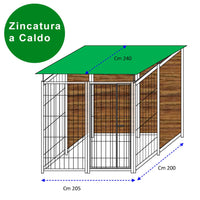 Recinto per cani 2x2 metri zincatura a caldo con copertura retro & 1 metro laterale in legno