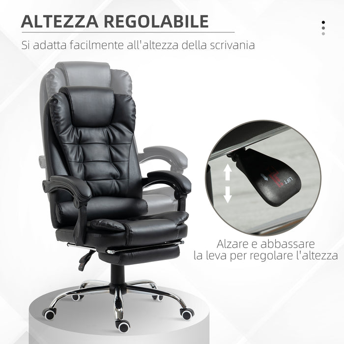 Sedia Poltrona da Ufficio Presidenziale 64,5x69x117-127 cm in Similpelle Nero