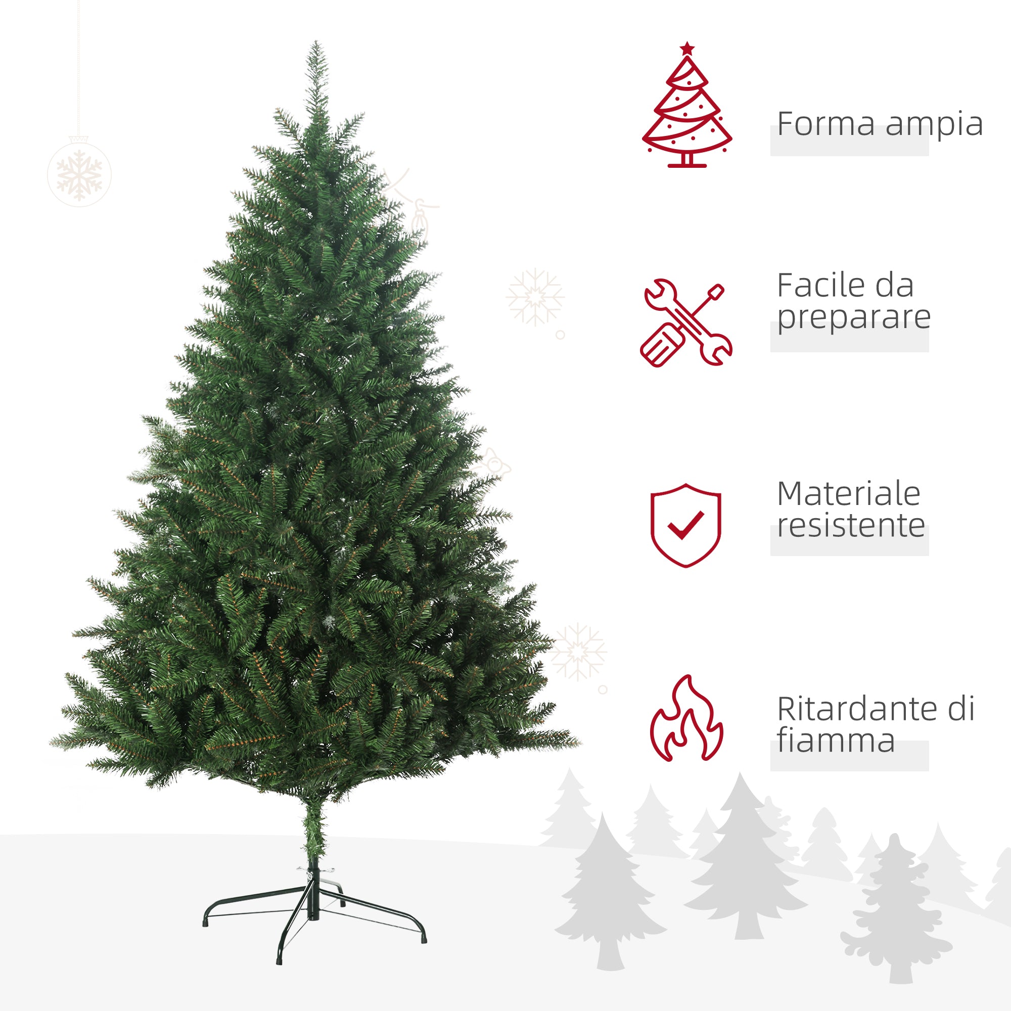 Albero di Natale Artificiale 180 cm 800 Rami Verde