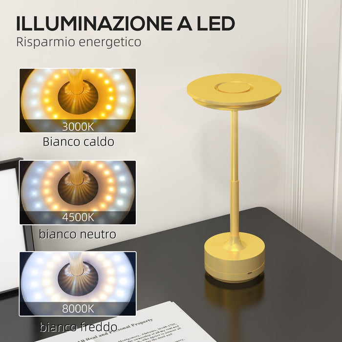 Lampada da Tavolo a LED Senza Filo Touch ⌀13x28,5 cm Batteria Ricaricabile Oro