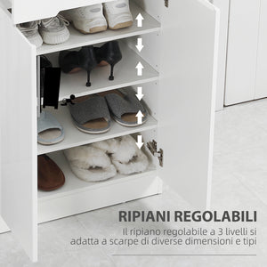 Scarpiera Slim 12 Paia di Scarpe 60x32x100 cm 3 Ripiani Regolabili e Cassetto in Truciolato Bianco