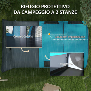 Tenda da Campeggio 5 Posti Impermeabile con Zona Notte e Giorno 480x260x200 cm in Poliestere Grigio e Blu