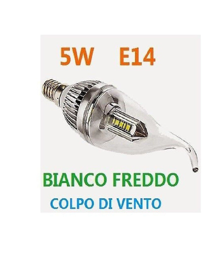 Lampada 20 Led 5w Colpo Soffio Di Vento  E14 Trasparente Lampadina Bianco Freddo         