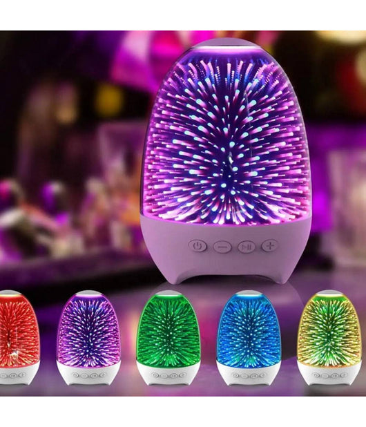 Lampada A Led Luce Notte 3d Cassa Bluetooth Integrata Effetto Fuochi Artificio         