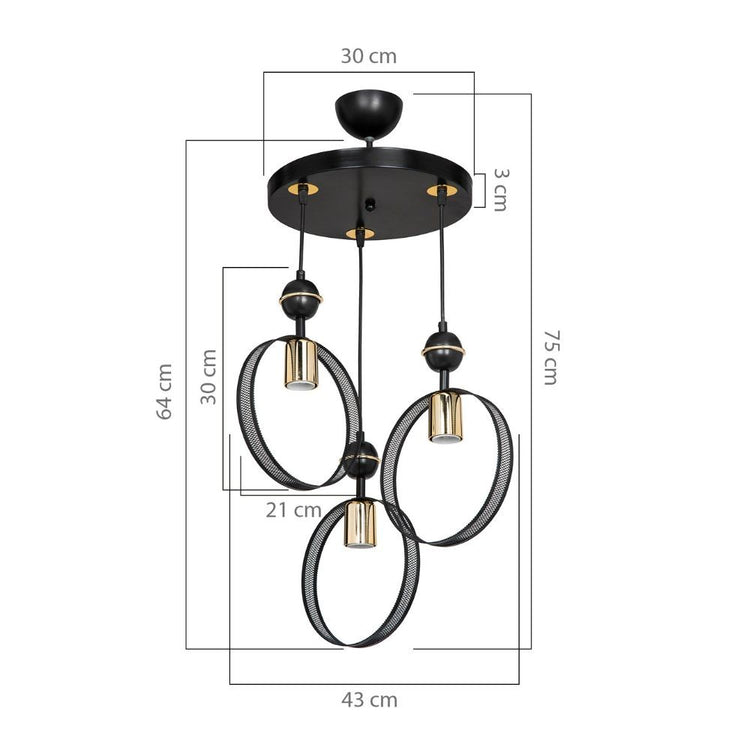 Lampada a sospensione con tre portalampade a cerchio Esin MDL4423