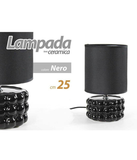 Lampada Abat Jour Da Tavolo Comodino E14 Base Ceramica Nero Lux 25x15 Cm 837395         