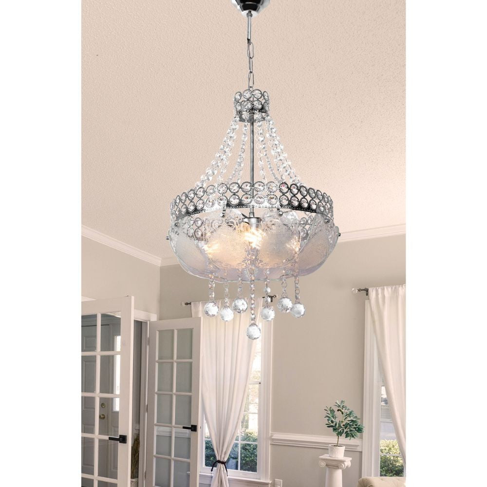 Lampada a sospensione argento vetro decorato e pietre effetto cristallo Sare MDL3550