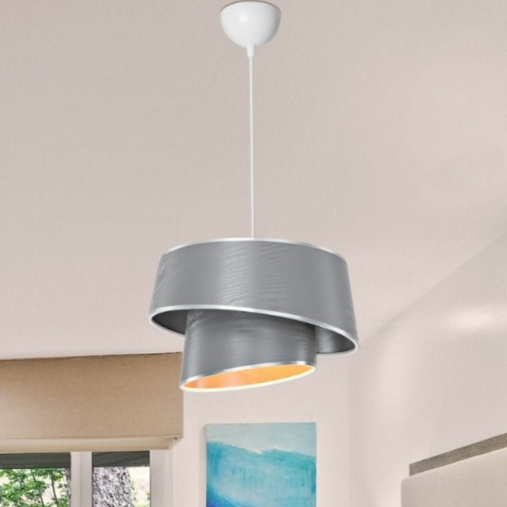 Lampada a sospensione con paralume grigio effetto legno Lima MDL5132