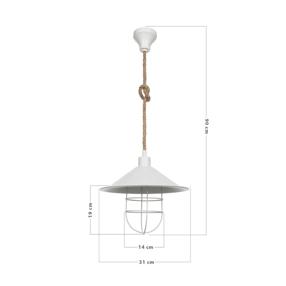 Lampada da soffitto metallo bianco e corda iuta Bulut ASZ0631