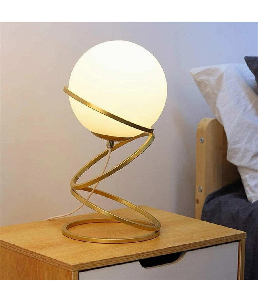 Lampada Da Tavolo Minimalista Lume In Metallo Bronzo Con Sfera In Vetro G9 D31         