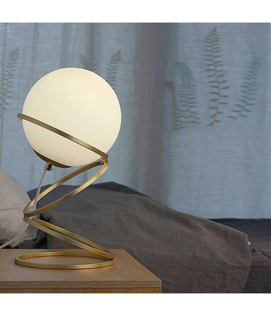 Lampada Da Tavolo Minimalista Lume In Metallo Bronzo Con Sfera In Vetro G9 D31         