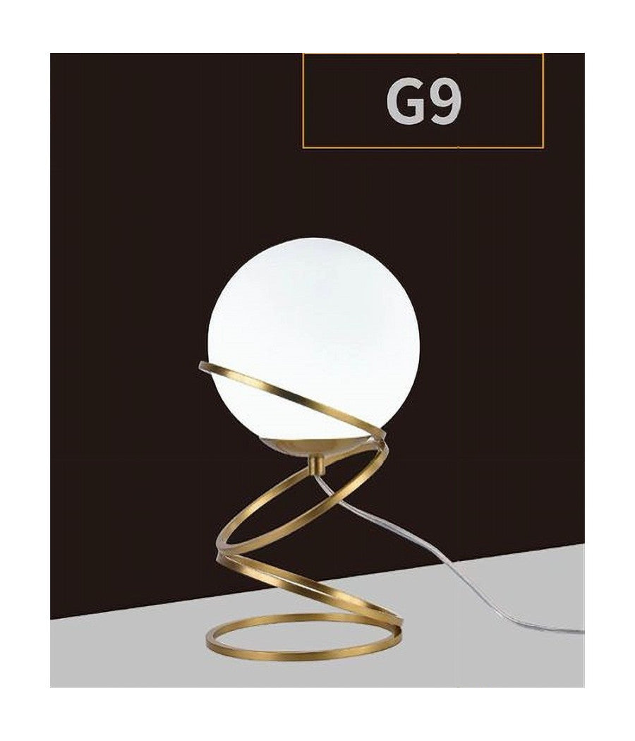 Lampada Da Tavolo Minimalista Lume In Metallo Bronzo Con Sfera In Vetro G9 D31         