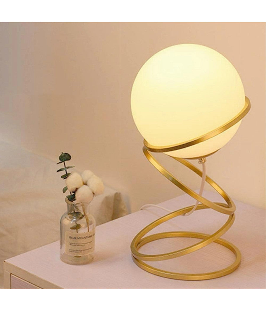 Lampada Da Tavolo Minimalista Lume In Metallo Bronzo Con Sfera In Vetro G9 D31         