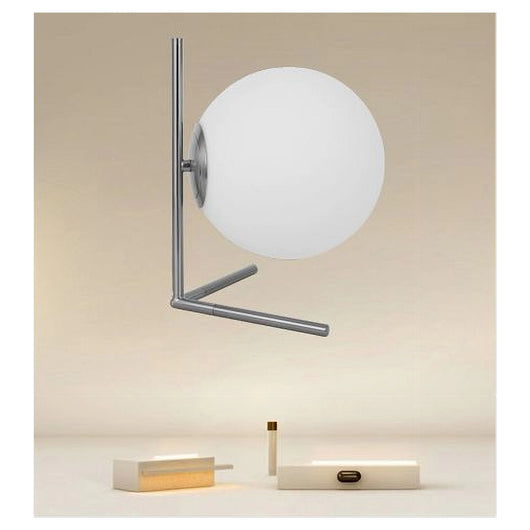 Trade Shop - Lampada Da Tavolo Scrivania Ramo Con Sfera In Vetro Luce Attacco E27 Argento 33887         