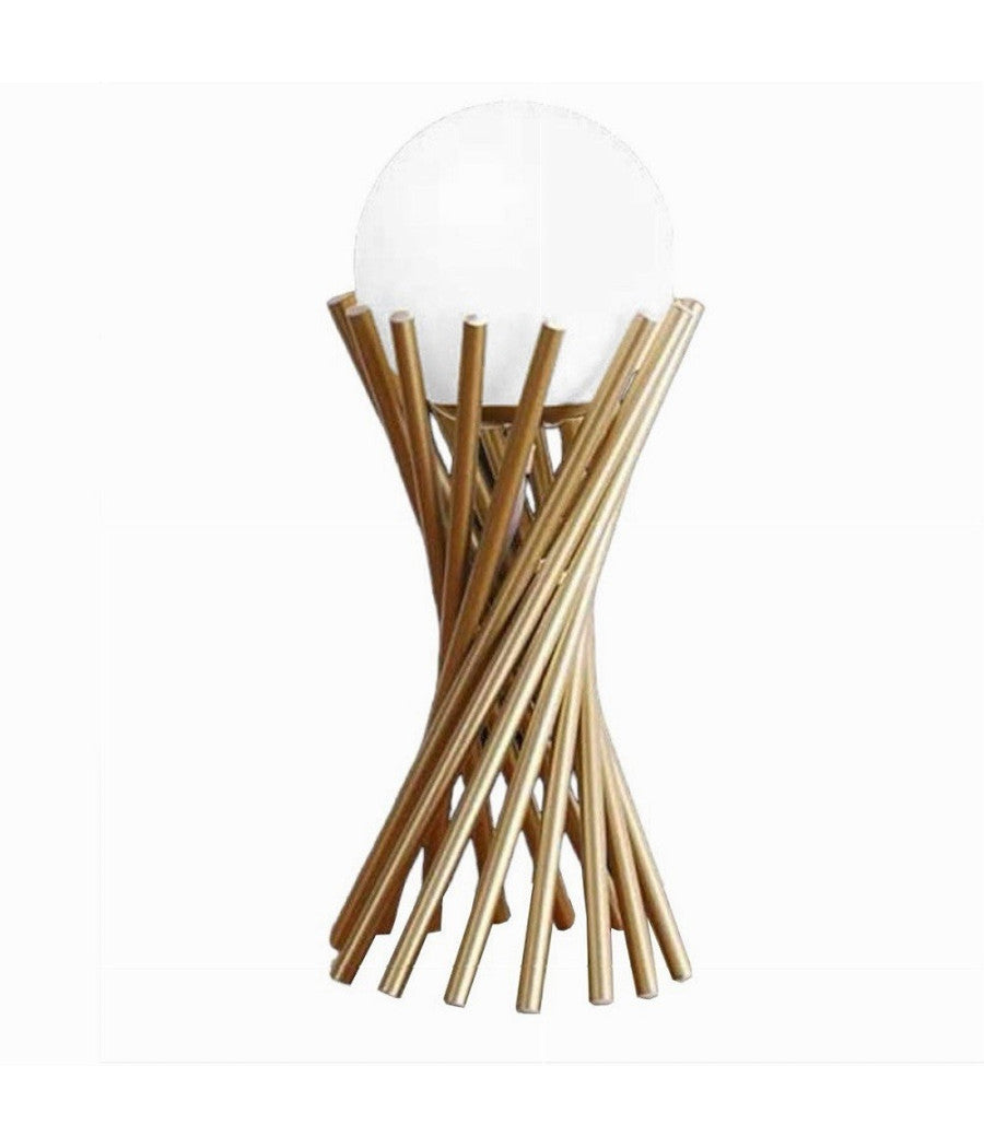 Lampada Da Tavolo Tubolare Minimalista In Metallo Bronzo Con Sfera Vetro G9 D32         