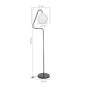 Lampada da terra a stelo grigio e paralume tessuto bianco Yumak MDL4256