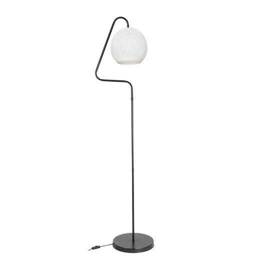 Lampada da terra a stelo grigio e paralume tessuto bianco Yumak MDL4256