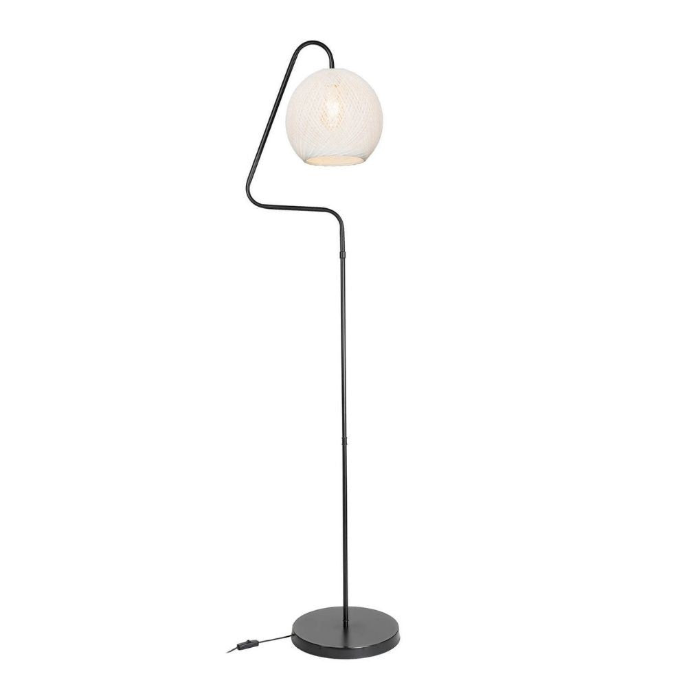 Lampada da terra a stelo grigio e paralume tessuto bianco Yumak MDL4256