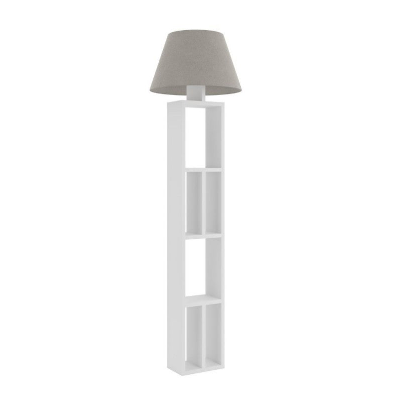 Lampada da terra in legno bianco con libreria Giorno 45x163,5