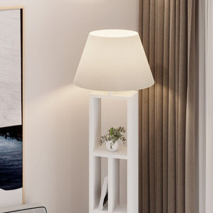 Lampada da terra in legno bianco con libreria Giorno 45x163,5