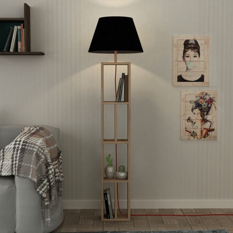 Lampada da terra in legno rovere con libreria Giorno 45x163,5