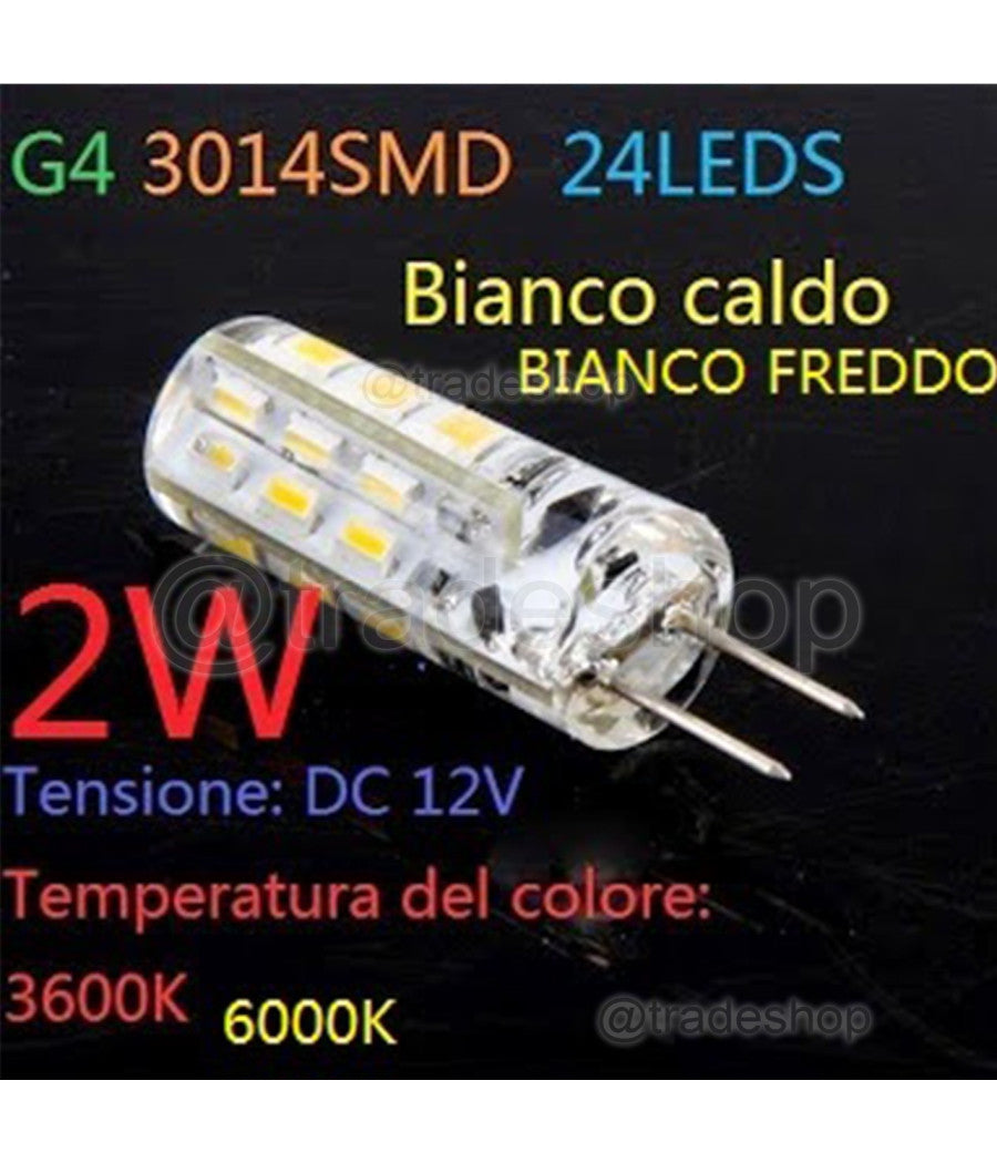 Lampada Faretto G4 24 Led Smd 3014 2w Luce Bianco Caldo Dc 12v         