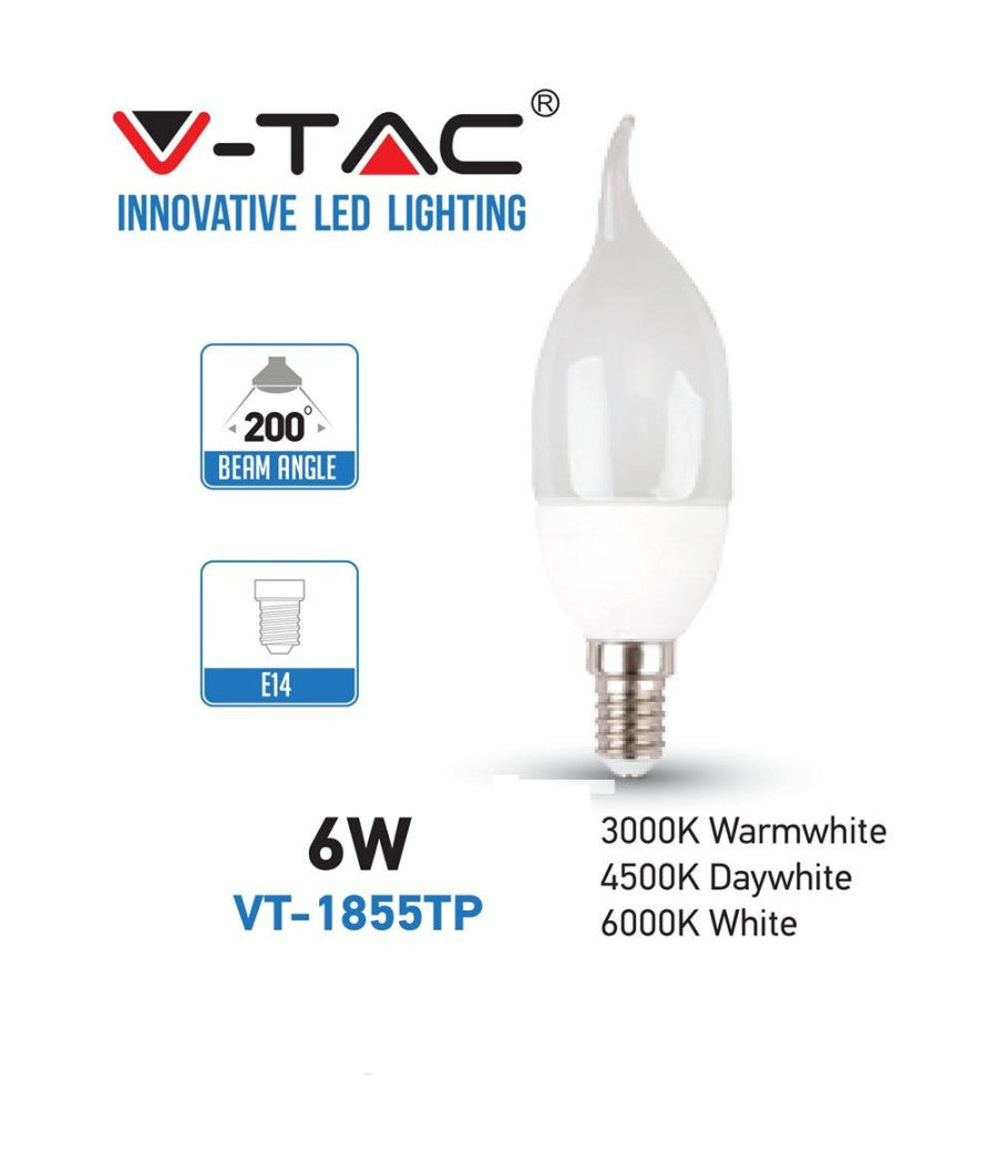 Lampada Lampadina Led V-tac 6w 6 Watt Luce Freddo Fiamma Opaca Candela E14         