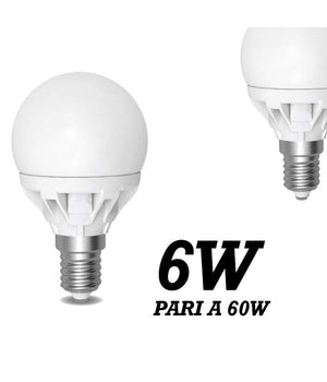 Lampada Led 6w Watt E14 490 Lumen Bianco Caldo 3000°k Sfera Globo Opaca         